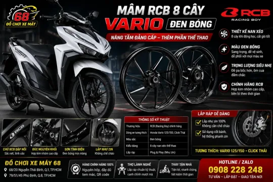 Mâm RCB 8 cây đen bóng cho xe Vario