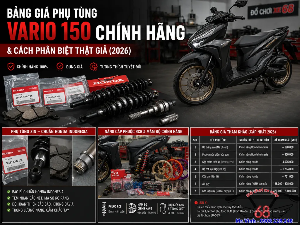 Bảng Giá Phụ Tùng Vario 150 Chính Hãng & Cách Phân Biệt Thật Giả (2026)