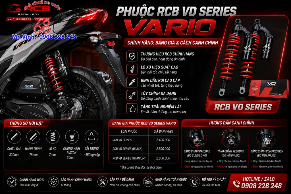 Phuộc RCB độ cho xe vario